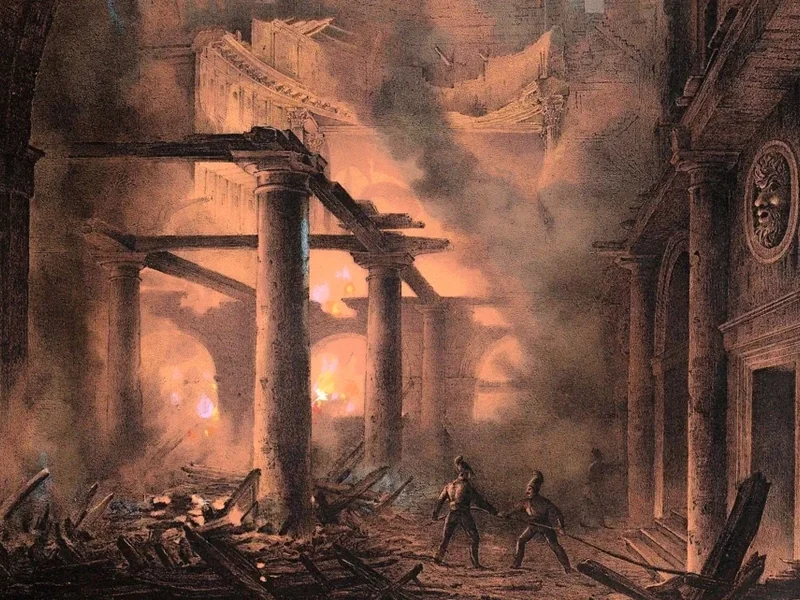 1788-Godefroy Engelmann - Incendio al Teatro Reale Italiano. Notte del 15 gennaio 1838